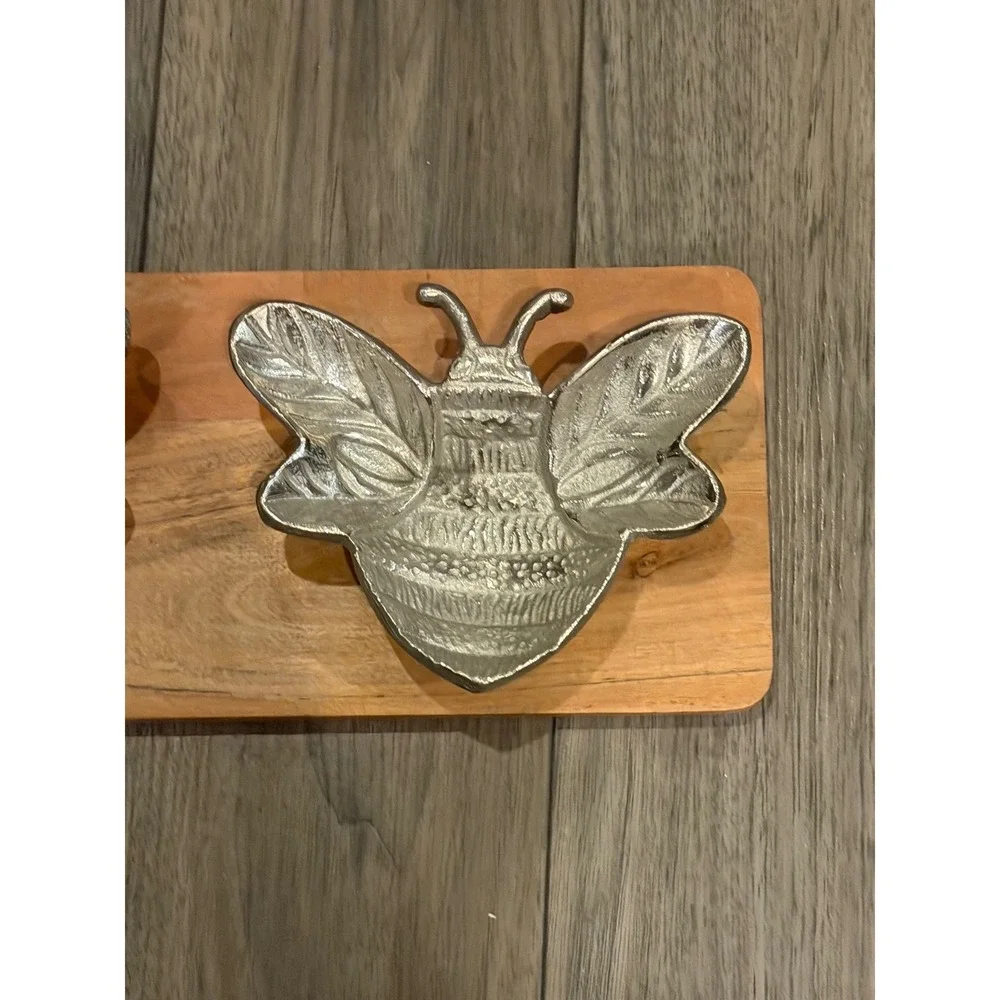 Handcrafted Wood & Metal Bumblebee 3-Section Decorative Tray Platter NWT 21